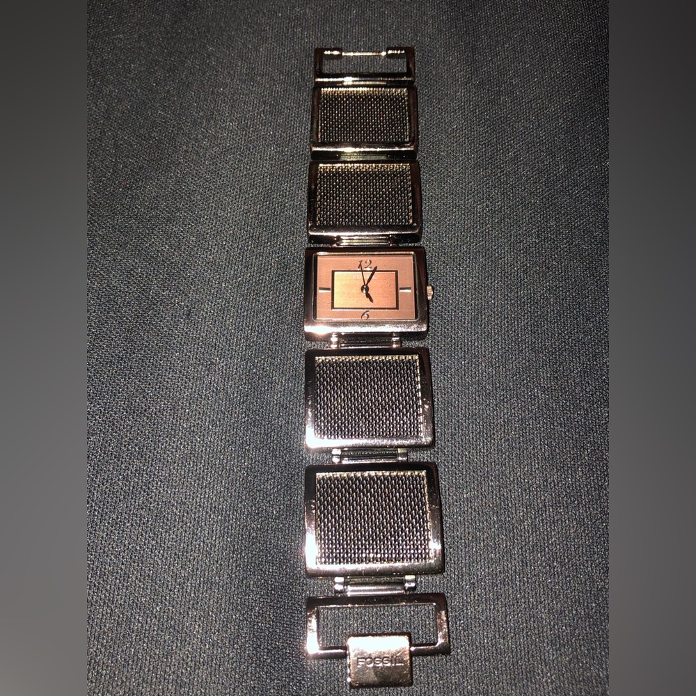 (192)Vintage Fossil Black Rectangular Mesh-Link Bracelet Women Watch - Picture 6 of 7